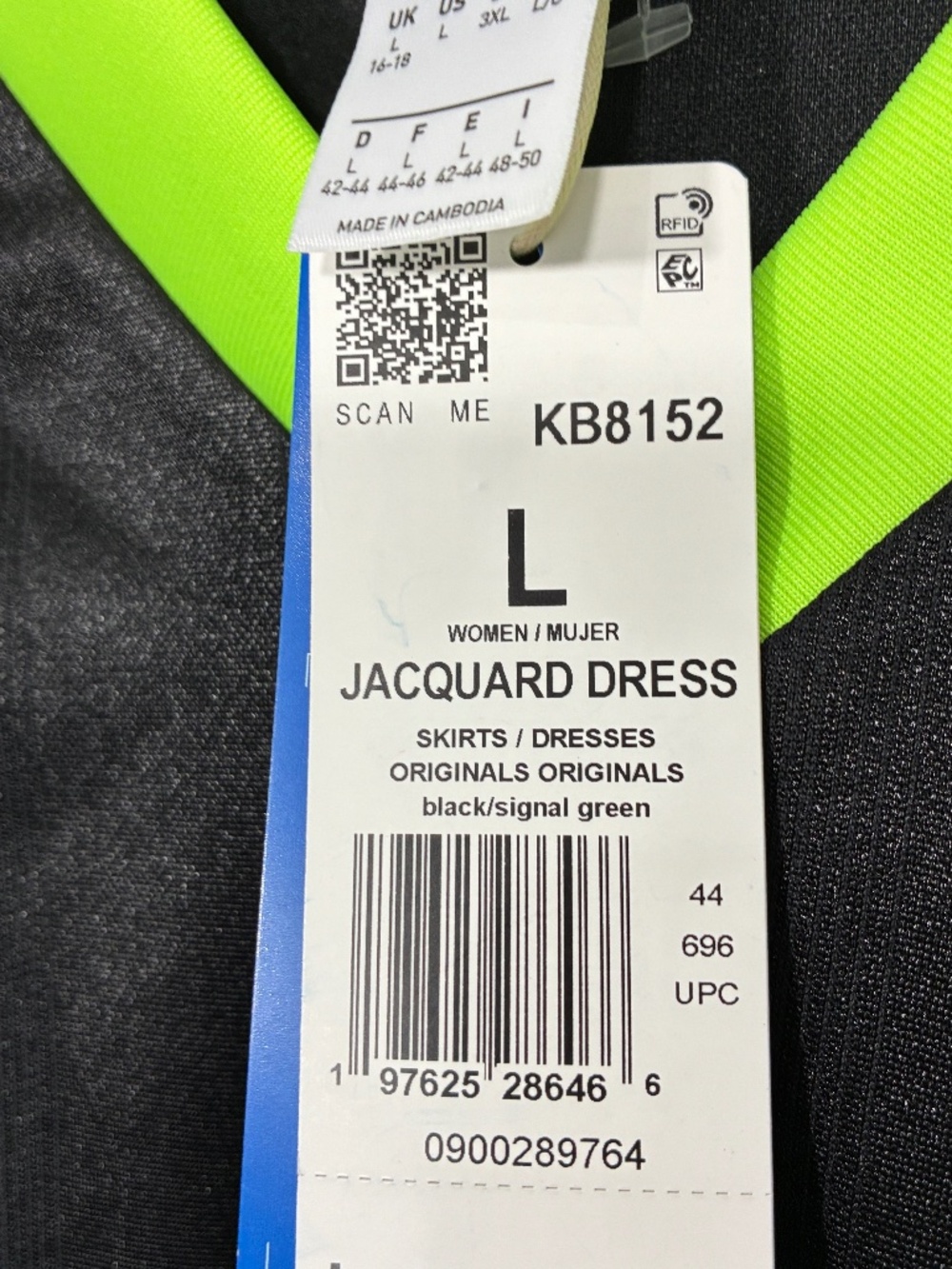 adidas Originals Large Soccer Jacquard Oversize Mini Dress Black Green KB8152 - Picture 10 of 11